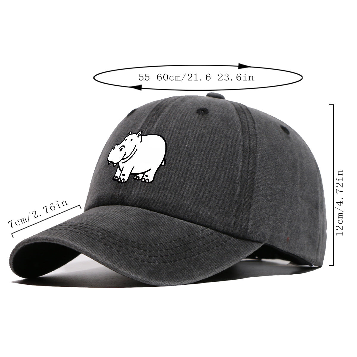 1pc Cartoon Hippopotamus Black And White Line Print Baseball Cap, Comfortable Breathable Duckbill Hat, Fashionable Cute Easy Unisex Adjustable Casual Daily Outing Hat, Vacation Hat, Bestie Couple Matching Hat, Suitable for Shopping, Picnic, Walking