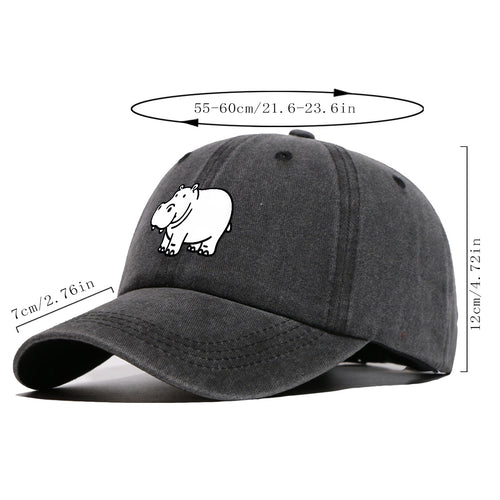 1pc Cartoon Hippopotamus Black And White Line Print Baseball Cap, Comfortable Breathable Duckbill Hat, Fashionable Cute Easy Unisex Adjustable Casual Daily Outing Hat, Vacation Hat, Bestie Couple Matching Hat, Suitable for Shopping, Picnic, Walking