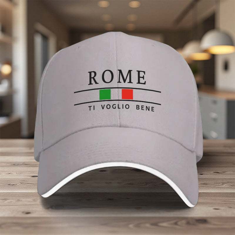 1 Adjustable Sandwich Baseball Cap, Lightweight Printed Women'S Hat with The Word "Rome" Printed on It, "I Love You" Men'S Sun Hat, Ideal Gift for Travel, Parties, And Birthdays