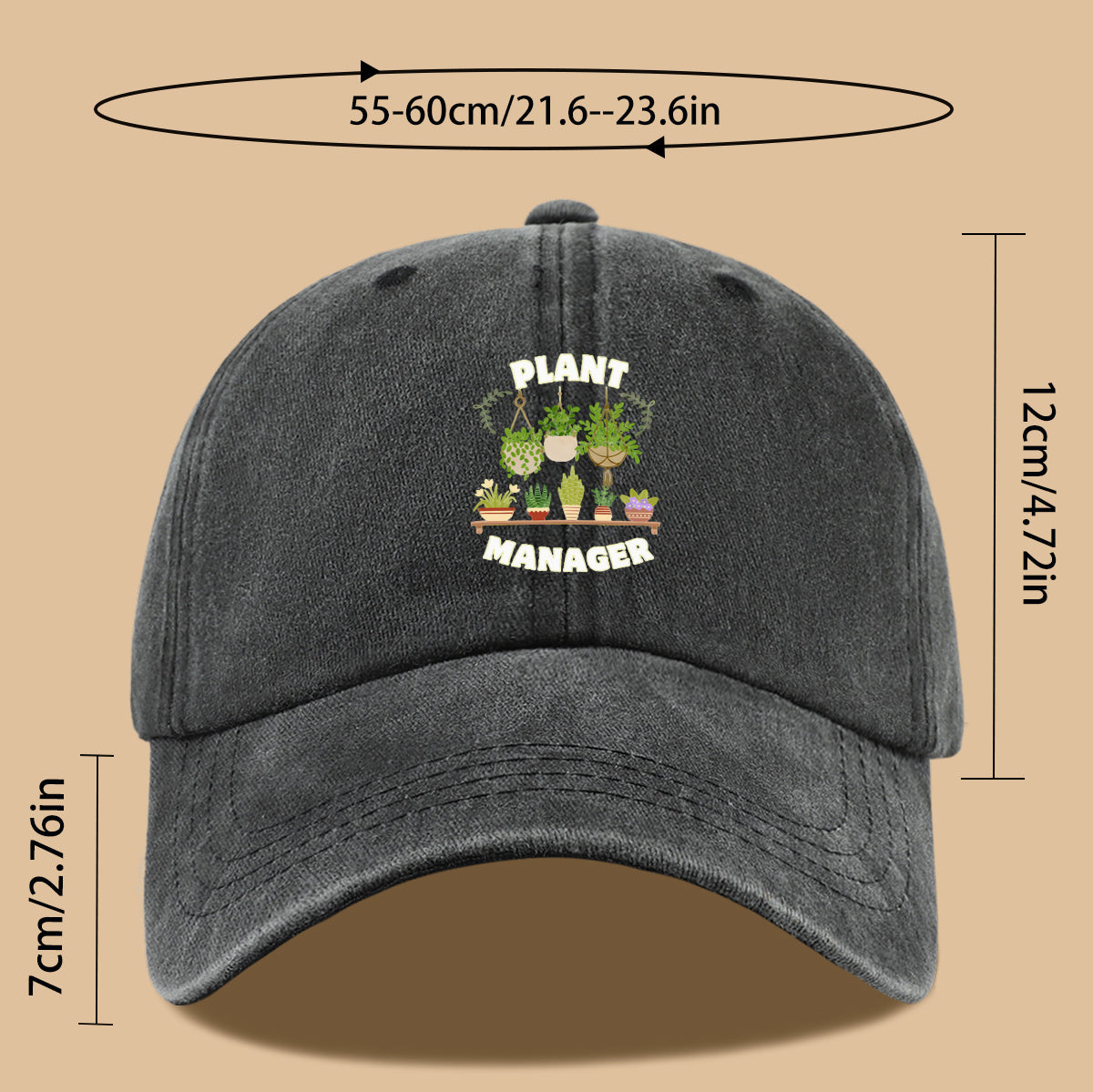 1pc "PLANT MANAGER" Plant-Themed Printed Baseball Cap, Cute Greenery Pattern Sun Hat, Fashionable Fresh Aesthetic Unisex Cap, Adjustable Size Gardening Enthusiast Essential Hat, Office Desktop Plant Lover Hat, Suitable for Outdoor Gardening