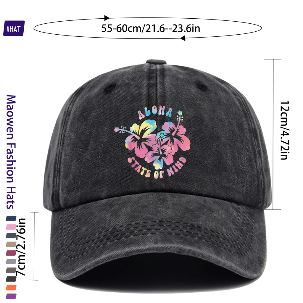 1pc Vintage Distressed Adjustable Sports Cap, Featuring a Washed-Out Cap Body with a Hawaiian-Style Tie-Dye Hibiscus Flower Print, an Outdoor Casual Cap, a Fashionable Printed Breathable Baseball Cap, a Must-Have Fashion Item, an Ideal Choice