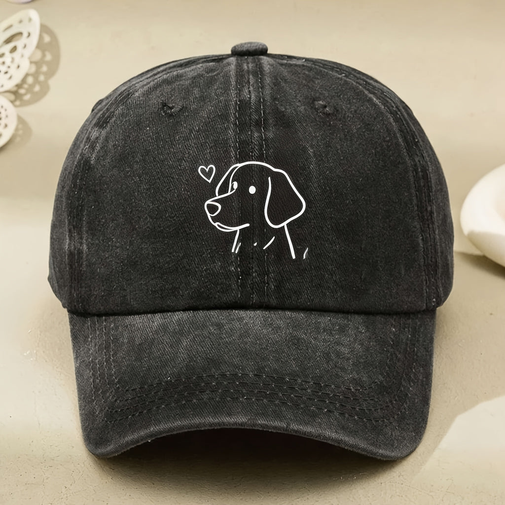 Men & Women' Black Baseball Cap with Embroidered Dog Outline & Heart - Adjustable Closure, Machine Washable Suitable for Casual Streetwear, Gifts for Pet Lovers, Cap for Casual Attire