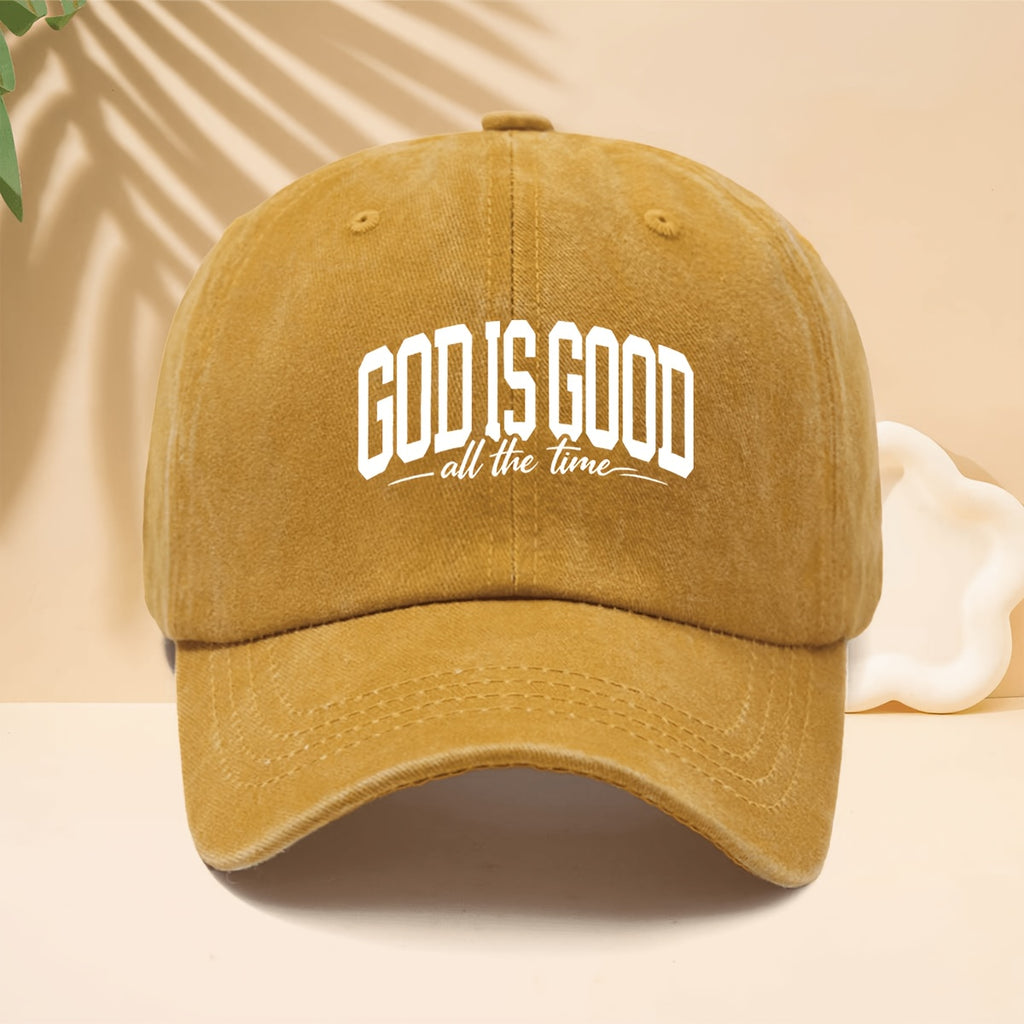 Baseball Cap with 'GOD IS GOOD ALL THE TIME' Pattern, American Street Faith Design Style Curved Brim Cap for Walking, Parties, Dates, Shopping, Vacation, Travel, Dad Hat, All-Season, Adjustable Size, Unisex Casual Hat