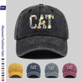 1 Washed Baseball Cap, Featuring a Floral Cat Mom Theme Iron-on Transfer Print Design, Vintage-style Distressed Baseball Cap for Autumn, Unisex Lightweight Outdoor Cap, Suitable for All-season Travel and Leisure, Adjustable Size Trucker Dad Hat, Idea