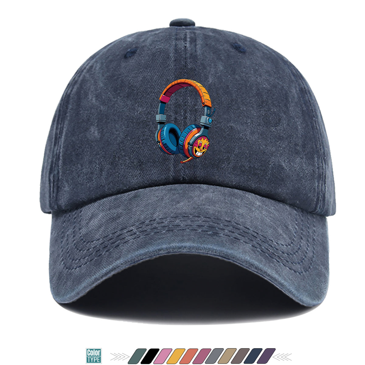 1pc Cartoon Fun Earphone Print Baseball Cap, Fashion Trendy Hip-Hop Hat, Unisex Adjustable Duckbill Cap, Comfortable Breathable Sun Hat, Street Style Essential for Music Festivals, Street Dance, Skateboarding, Casual Outings, Outfit, Parties