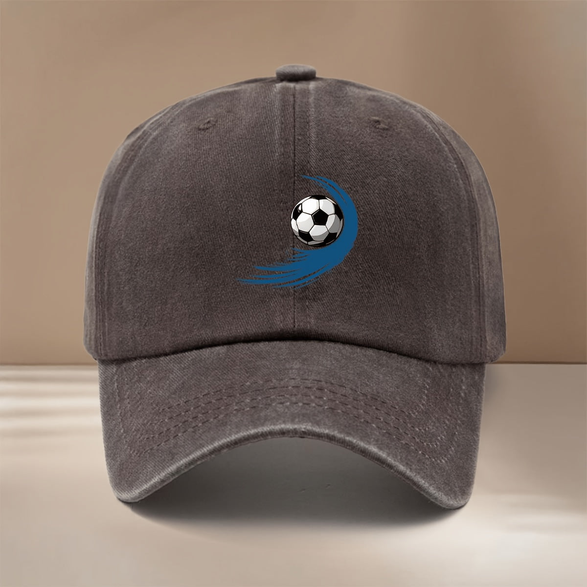 This Is a Baseball Cap with a Football Pattern Featuring Blue Swirling Lines. It's a Unisex, Adjustable-size Casual Hat Suitable for All Seasons. The Trendy, Lightweight Snapback Is Perfect for Outdoor Sports, Gatherings, Camping, and as a  Fashion