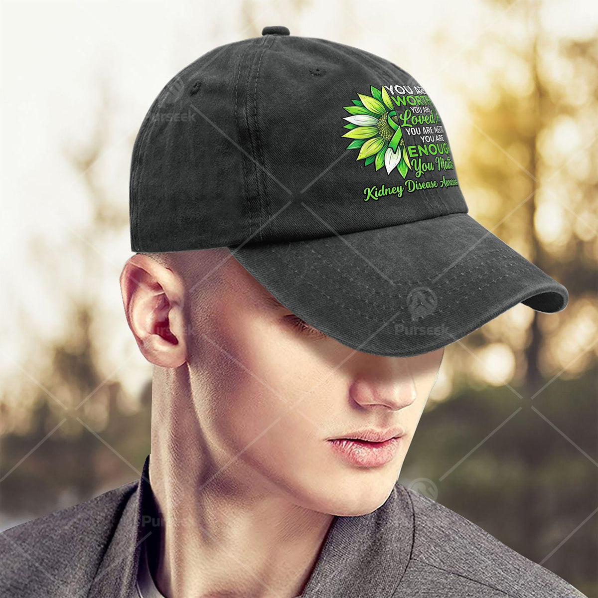 Inspirational Kidney Disease Awareness Warrior Green Ribbon Baseball Cap, Unisex
