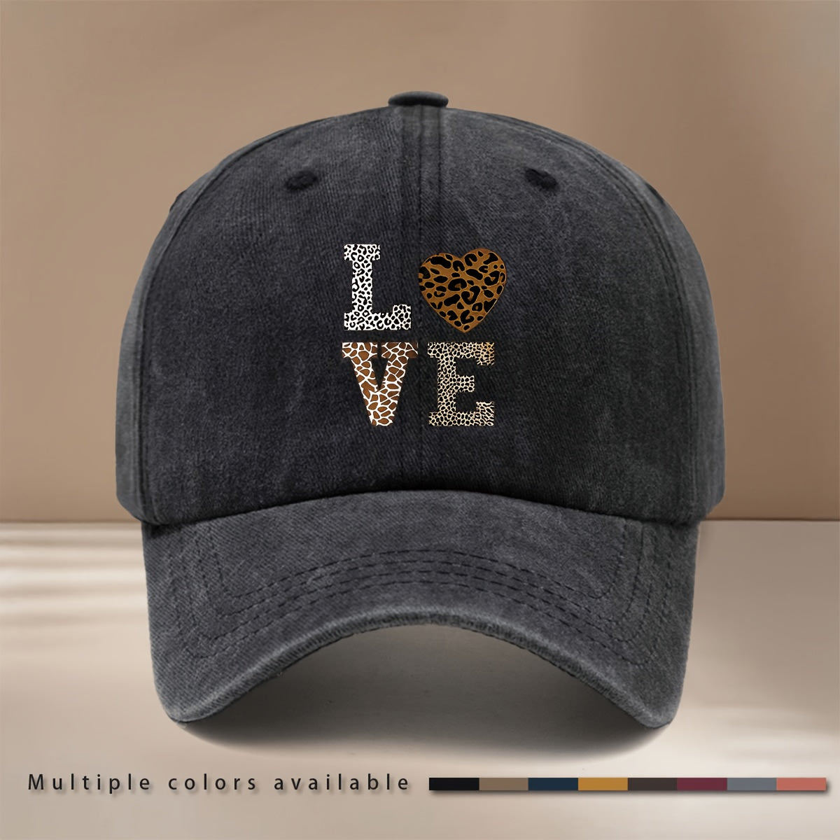 This Is a Leopard Print LOVE Pattern Baseball Cap, Fashionable And Comfortable Adjustable Size Duckbill Hat, Unisex Individual Easy Curved Brim Cap for Outdoor Sports, Dining, Camping, And Casual Wear