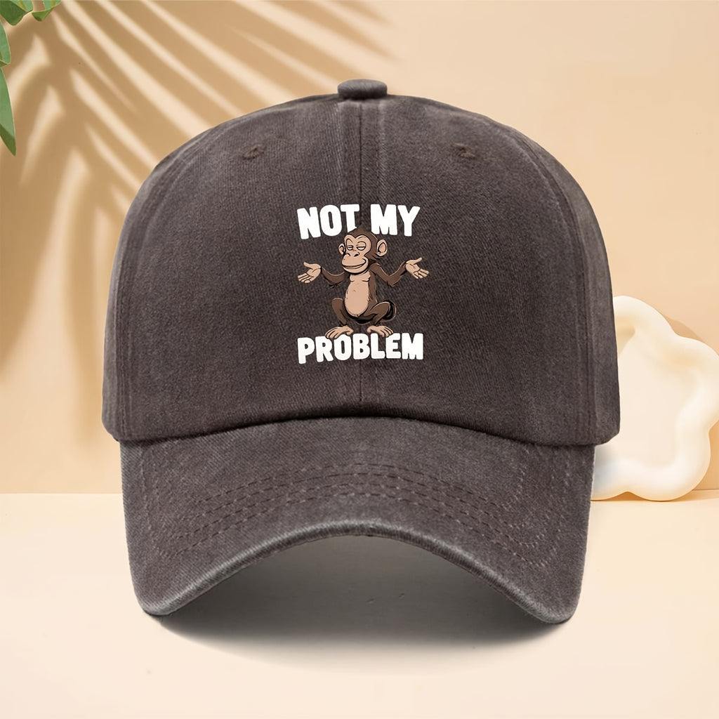 Baseball Cap with NOT MY PROBLEM Monkey Pattern, American Modern Funny Slouchy Street Style Adjustable Unisex Casual Hat, All-Season Adjustable Brim Hat for Walking, Parties, Shopping, Dates, And Parties, Hip-Hop Hat with Soft Top Design