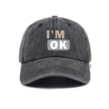 1 Washed Distressed Printed Baseball Cap for Adults, Simple "I'M OK" Letter Print, Washed Distressed Soft Top Sun Baseball Cap, Unisex Baseball Cap