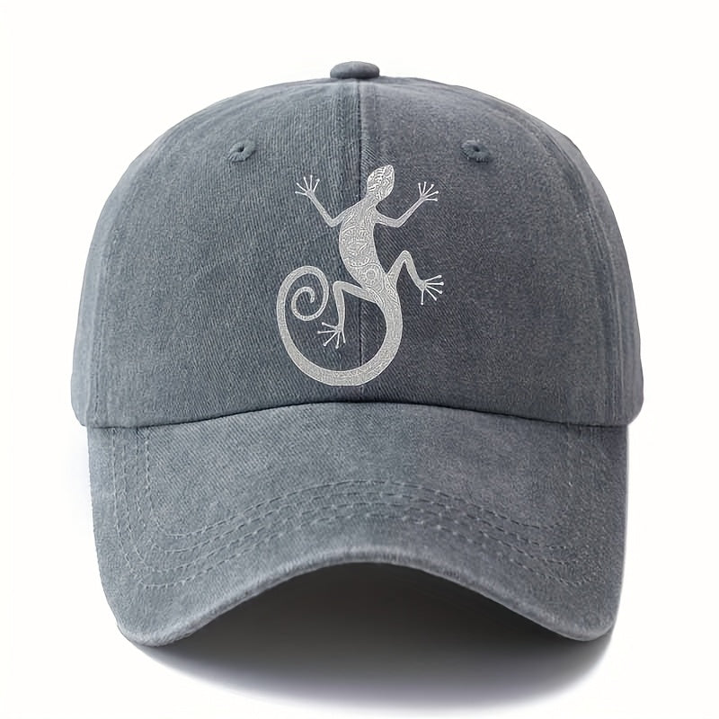 Men' & Women' Retro Washed Gecko Print Trucker Cap - Lightweight Curved Brim Baseball Hat with Gecko, Machine Washable Suitable for Outdoor Travel, Camping,, Casual Wear - Unisex for Adventures