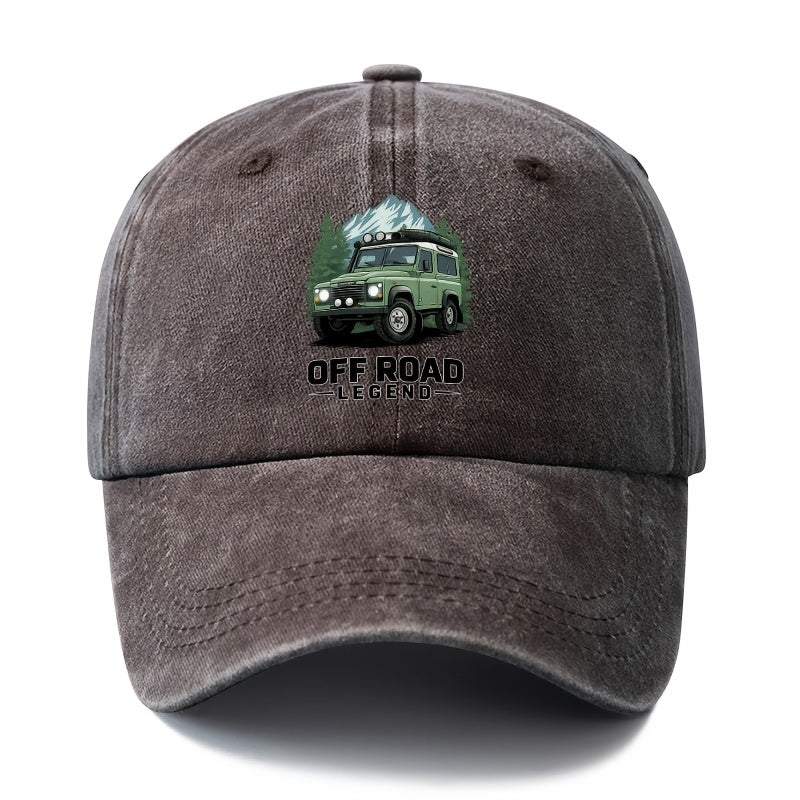 A Unisex Fashionable and Versatile Printed Off-road Vehicle Baseball Cap, Featuring a Classic Vintage Washed Outdoor Lightweight Curved Brim. This Trucker Baseball Cap Is Suitable for Casual Occasions Such as Outdoor Vacations, Travel, and Camping.