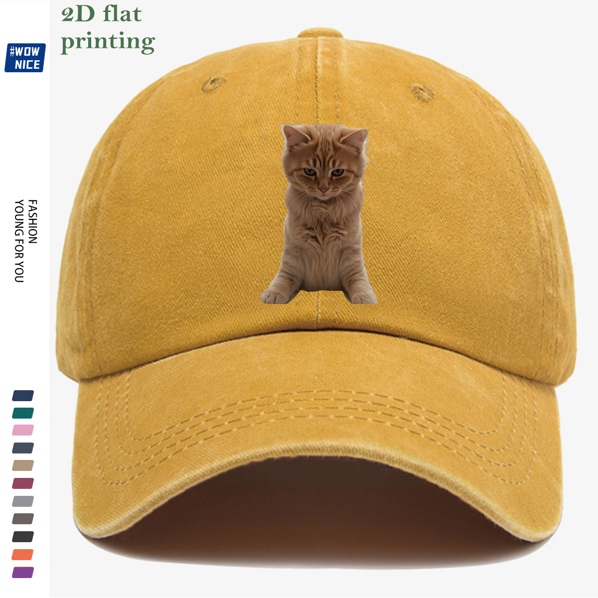 1pc Orange Tabby Cat Squatting Front Print Baseball Cap, with Round Eyes Slightly Squinted, Giving Off a "I'm Noble" Meme Vibe. A Must-have for Daily Outings, Café Visits, and Citywalks to Create a Stylish Look. The Cap Shape Helps Flatter and Slim