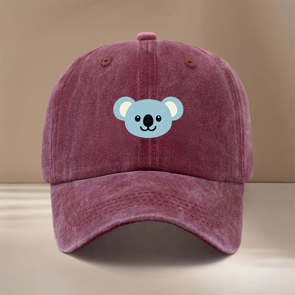 This Is a Cartoon Koala Pattern Printed Baseball Cap, Fashionable Comfortable Adjustable Size 6-Panel Hat Unisex Lightweight Individual Style Duckbill Cap Outdoor Sports Dining Camping Matching Easy Trendy Curved Brim Hat Sports Event Cheerleading M