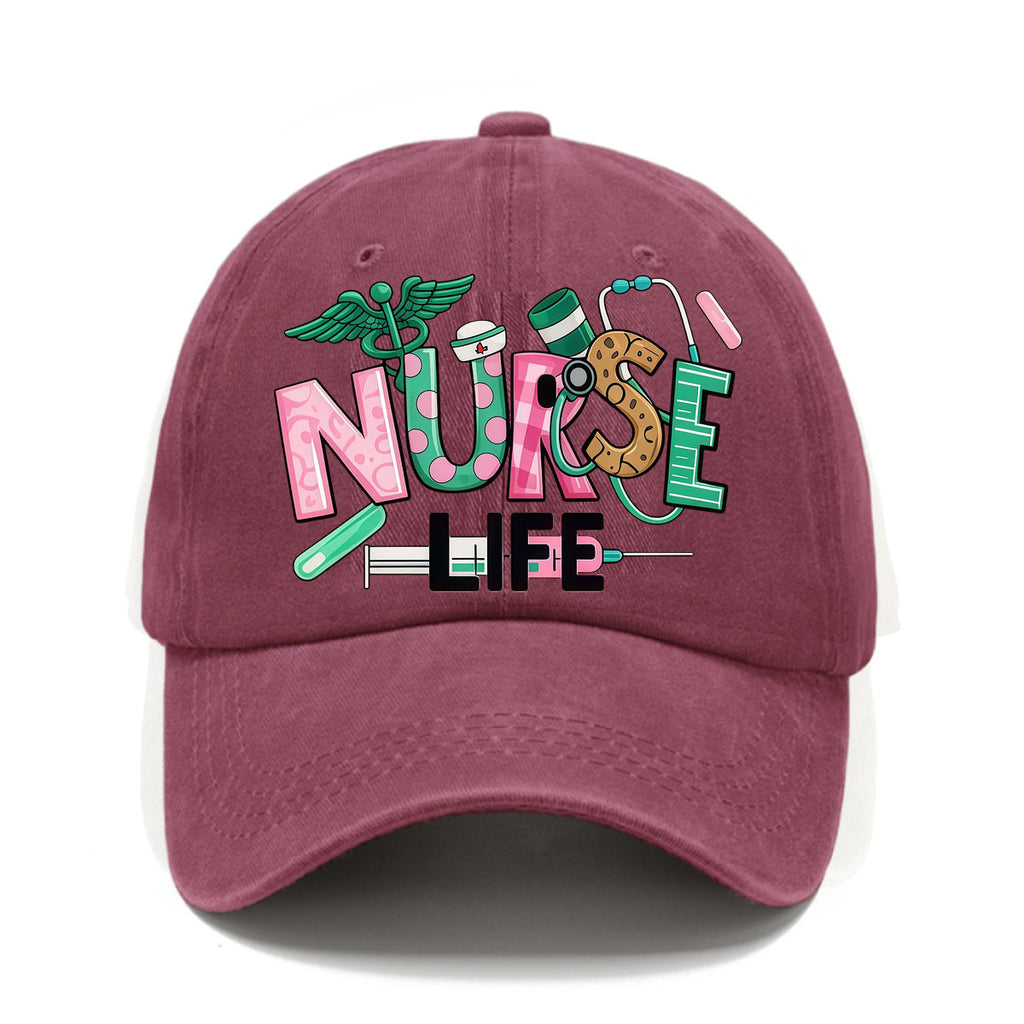 Fashionable Nurse-Themed Printed Washed Baseball Cap, Fresh Retro Style Men'S Hat, Suitable for Spring And Summer Casual Wear, Versatile And Sun, Comfortable And Breathable, Perfect for Outdoor Activities, Fashion Match, Sun