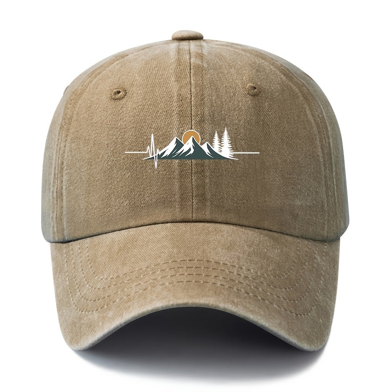 Unisex Fashion All-Match Printed Radio Wave Mountain Peak Baseball Cap, Classic Retro Washed Outdoor Lightweight Curved Brim Hat, Trucker Cap, Suitable for Outdoor Vacation Travel Camping And Casual Occasions, Holiday Party Hip-Hop Hat