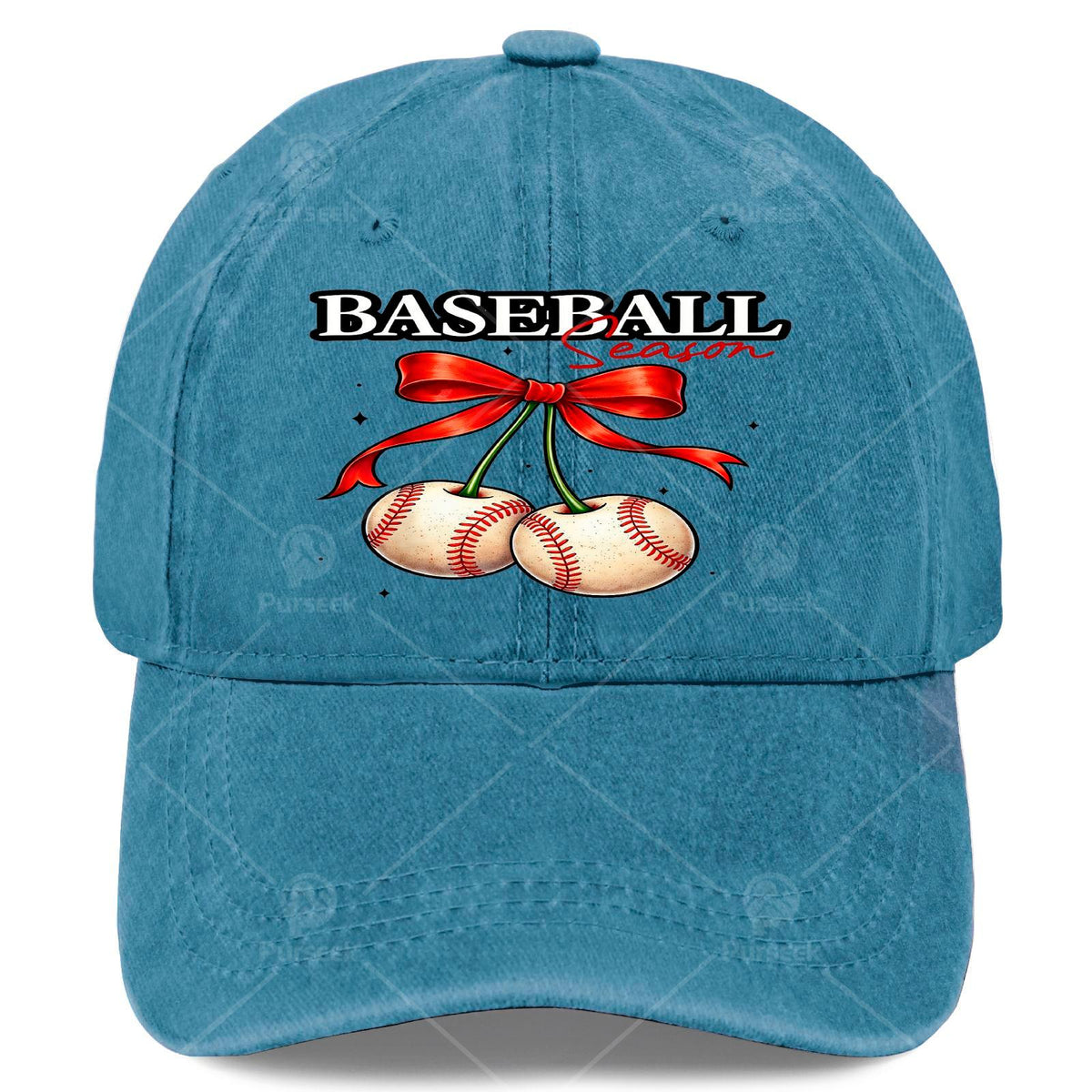 Unisex Vintage Washed Baseball Cap with Cherry Bow, Suitable for Baseball Season