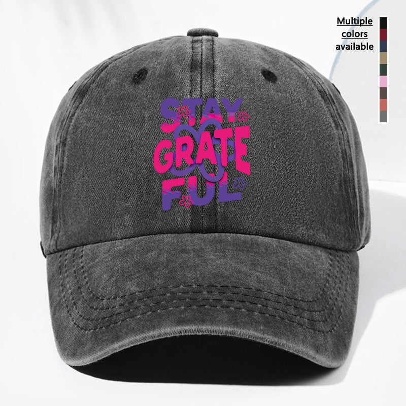 Unisex STAY GRATE FUL Letter Print Washed Vintage Baseball Cap Fashion Men Women Sun Hat Adjustable Size Trucker Cap Suitable for All Seasons Daily Wear