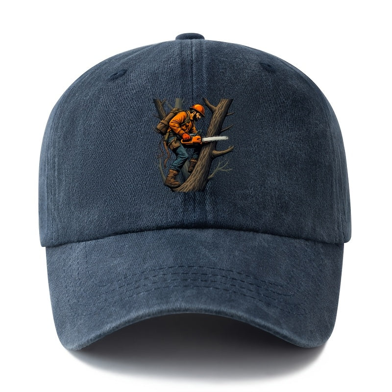 A Unisex Fashion All-Match Printed Lumberjack Baseball Cap, Classic Retro Washed Outdoor Lightweight Curved Brim Hat, Trucker Baseball Cap, Suitable for Outdoor Vacation Travel Camping And Other Leisure Occasions, Holiday Party Hip-Hop Hat