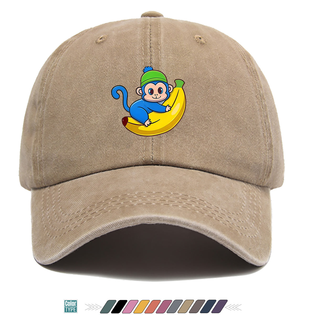 1pc Blue Monkey Banana Print Baseball Cap - Adjustable Unisex & Hat with Monkey & Banana, Suitable for Daily Wear, Outdoor Activities, Amusement Parks, Birthday Gifts - Cute Birthday Present for And