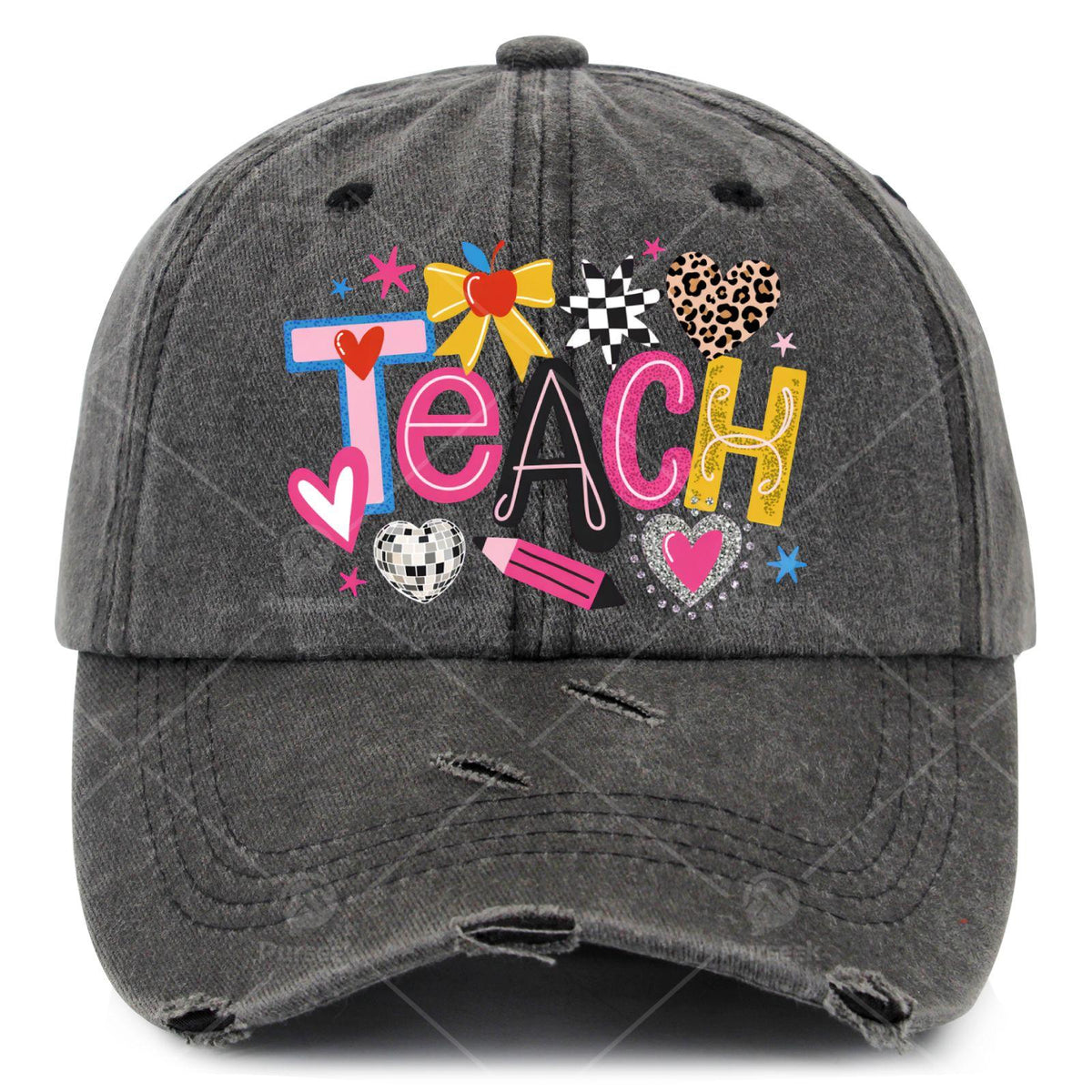 Teach Lovess Learnss Unisex Trucker Hat with Iconic Print - Adjustable Snapback Cap, Lightweight Vintage Washed Baseball Cap Suitable for All Seasons, Machine Washable for Men & Women, Casual Wear, Classic Round-Top Design