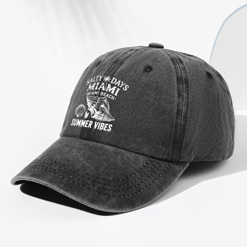 Unisex Seashell Print Washed Vintage Baseball Cap Fashion Men Women Sun Hat Adjustable Size Trucker Cap Suitable for All Seasons Daily Wear