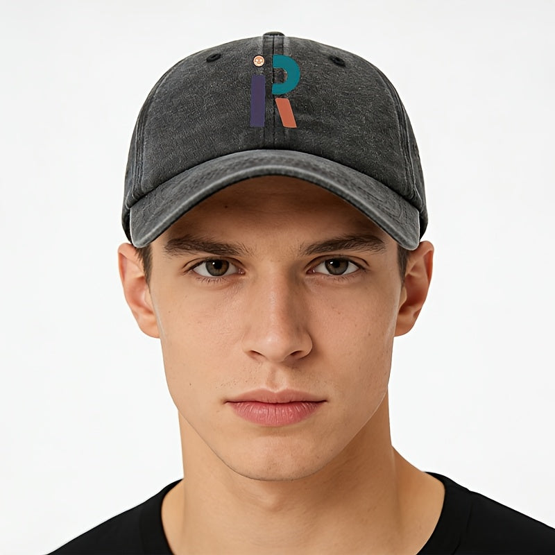 Vintage Washed Distressed Baseball Cap with R Letter Print & Duckbill Brim - Soft Breathable Sweat-Absorbent Suitable for Outdoor, Sports, Camping, Fishing, Streetwear - Curved Brim Hat for, Mountaineering, Hip-Hop Style
