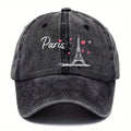 Vintage Baseball Cap Featuring The Eiffel Tower And Heart Design, Adjustable And Made from Breathable Fabric, Perfect for Outdoor Activities And Casual Travel. It Embodies a French Romantic Style, Ensuring Comfort for Travel Lovers