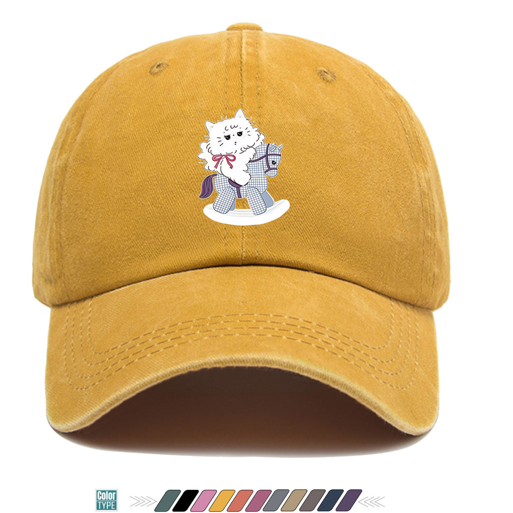 1pc Cartoon Cat Riding a Wooden Horse Printed Baseball Cap, Cute and Adorable Sun Hat, Stylish, , and Beautiful, Unisex Adjustable Baseball Cap, Daily Casual Hat, Family Outing Hat, Suitable for Shopping, Picnics, Amusement Parks, Parties