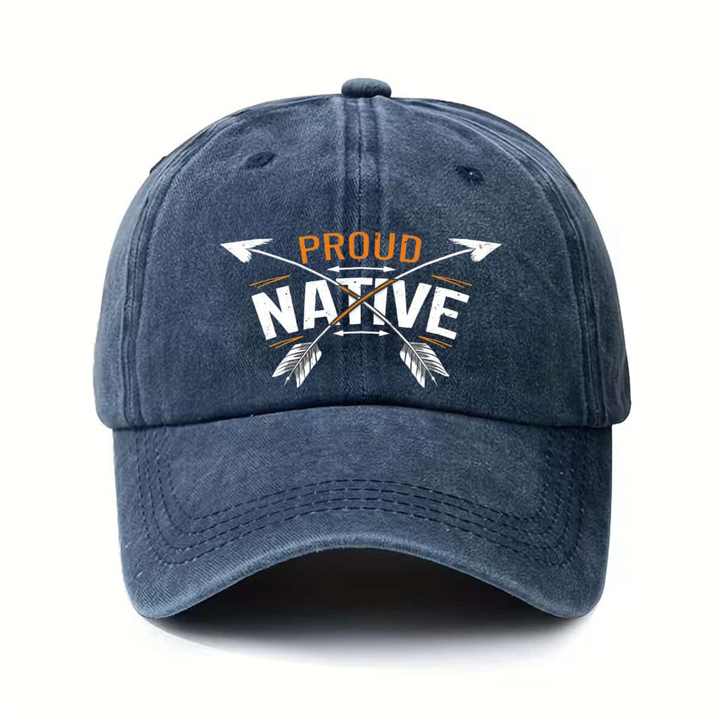 A Vintage Native American Indian Arrow Print Baseball Cap - Adjustable and Unisex, Featuring Proud Native American Totems, Suitable for Everyday Casual and Outdoor Wear. The Arrow Pattern Design Also Makes It a Great Gift Option