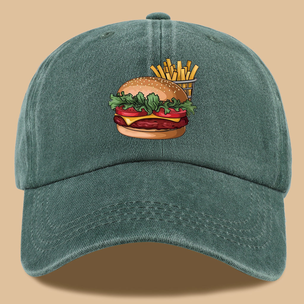1pc Cartoon Style Food Illustration Fun Printed Full Hamburger Baseball Cap Lightweight Comfortable Breathable Sun Hat Fashion Easy Beautiful Men And Women Baseball Cap Adjustable Size Truck Driver Dad Hat Mom Beach Vacation Hat Suitable for Outdoor