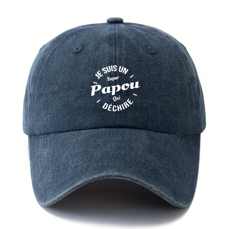 Unisex Fashion Versatile Printed Letter Papou Baseball Cap, Classic Retro Washed Outdoor Lightweight Curved Brim Cap, Trucker Baseball Cap, Suitable for Outdoor Vacations, Travel, Camping, And Other Leisure Occasions