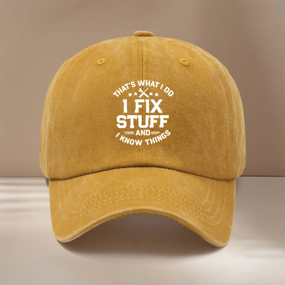 Baseball Cap with "I FIX STUFF" Text Graphic, Adjustable Size, Comfortable Hip-hop Hat, Unisex Duckbill Cap for Vacation, Travel, Gatherings, and Camping. Lightweight and Simple Curved Brim Hat with a Curved Brim That Makes the Face Appear Smaller.