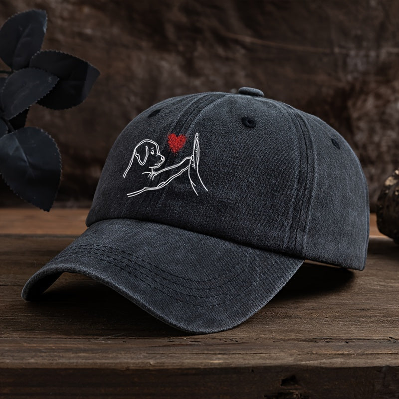 Men's Baseball Cap - Minimalist Dog Lover Hat with High-Five & Heart Graphic, Lightweight Textile for Everyday & Special Events - Perfect Gift for Pet Owners (Black), Dog Hat, Casual Headwear, Playful Design, Durable Construction, Stylish Headwear, Outdoo
