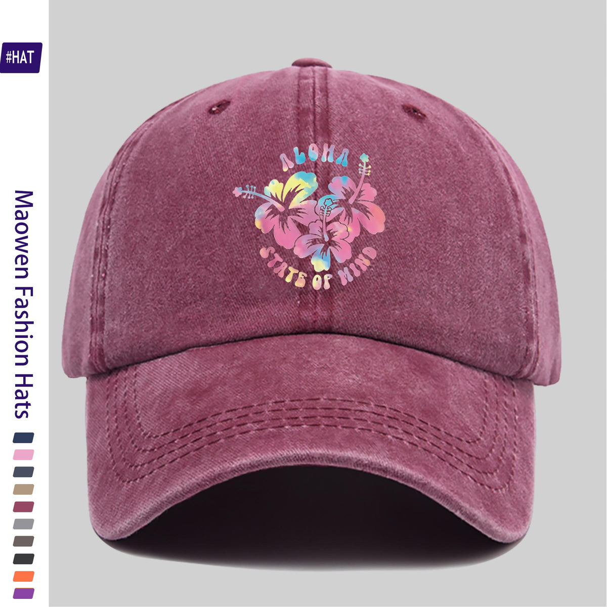 1pc Vintage Distressed Adjustable Sports Cap, Featuring a Washed-Out Cap Body with a Hawaiian-Style Tie-Dye Hibiscus Flower Print, an Outdoor Casual Cap, a Fashionable Printed Breathable Baseball Cap, a Must-Have Fashion Item, an Ideal Choice
