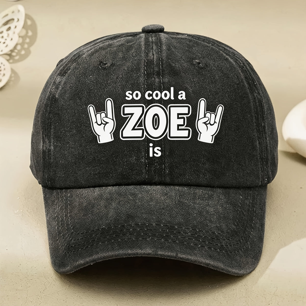 Cool ZOE Rock Hand Sign Baseball Cap for Men & Women - Vintage Retro Streetwear Hat with Iconic ZOE, Machine Washable, Adjustable Pull String Closure, Casual Gift Suitable for Parties, Casual Attire, Events