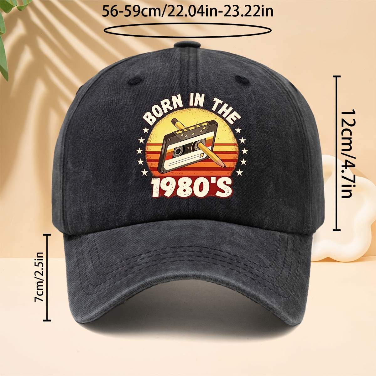 A Washed Baseball Cap with the Print "BORN IN THE 1980S". This Versatile Trucker Hat Features a Soft Crown and Curved Brim for a Comfortable Fit That Conforms to the Head. Its Relaxed, Street-style Design Is Adjustable and Suitable for Both Men