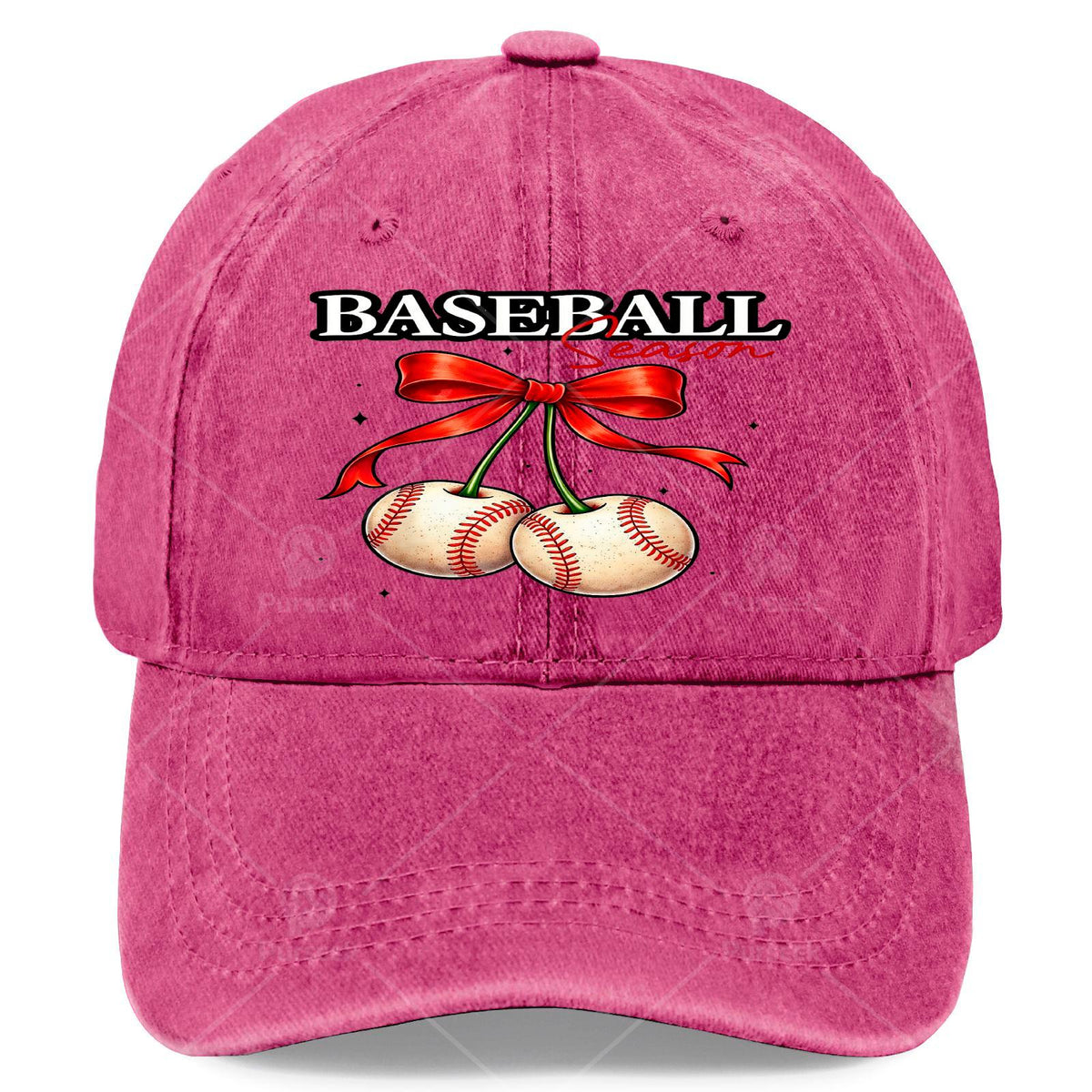 Unisex Vintage Washed Baseball Cap with Cherry Bow, Suitable for Baseball Season