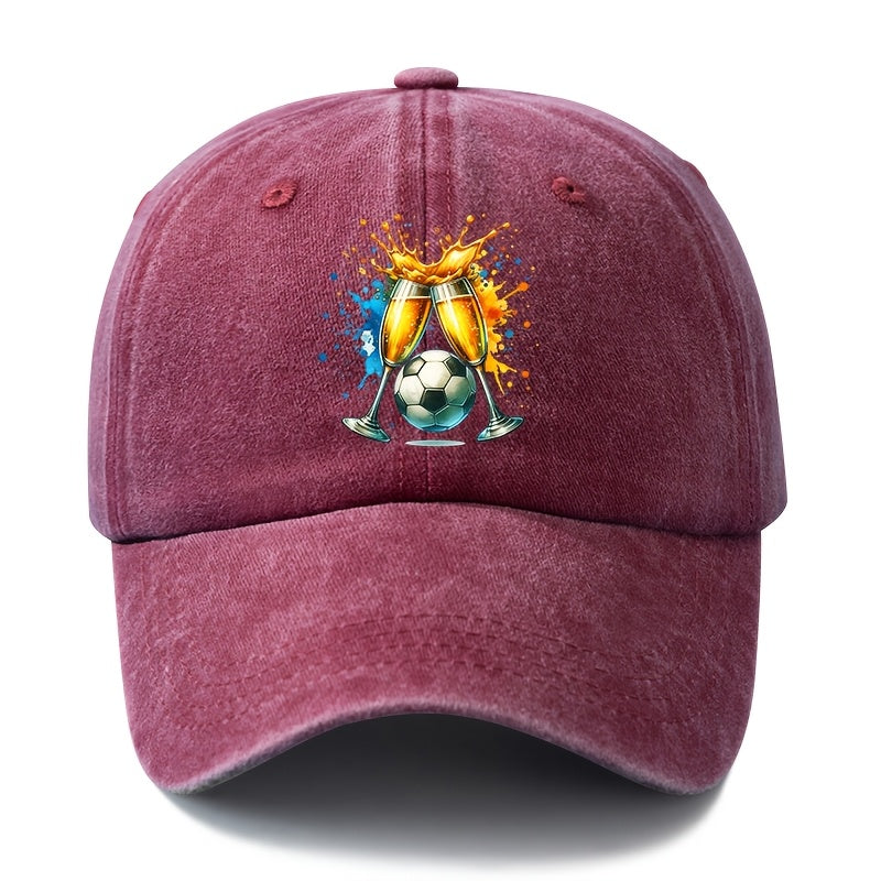 2026 Football Event Special Baseball Cap, Unisex Fashion All-Match Printed Beer Football Baseball Cap, Classic Retro Washed Outdoor Lightweight Curved Cap, Trucker Hat, Suitable for Outdoor Vacation Travel Camping And Other Casual Occasions