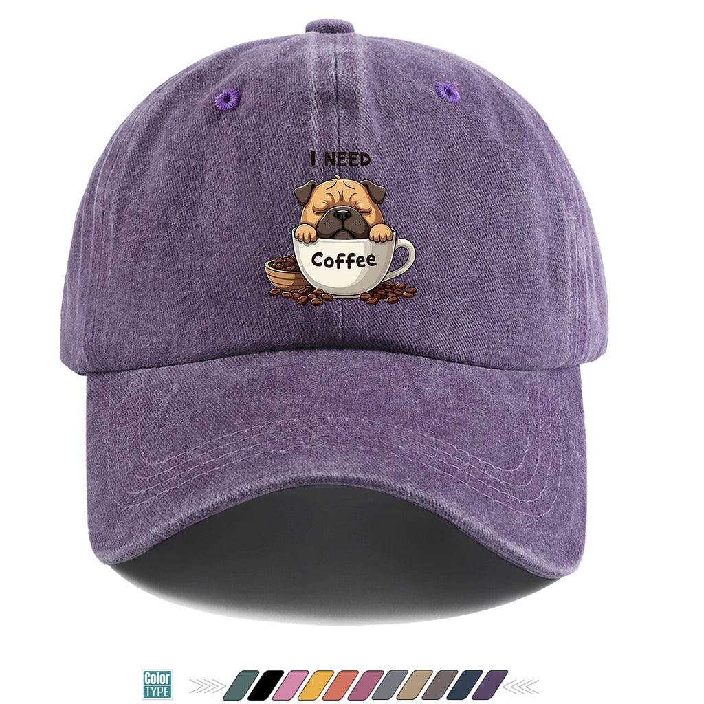 1pc 1pcs Pug "I Need Coffee" Trucker Hat - Adjustable Unisex Baseball Cap with Pug Dog Print & Coffee Cup, Breathable Sun Hat Suitable for Coffee Lovers, Outdoor, Hiking, Gifts for Men & Women, for Working People, Birthday Present