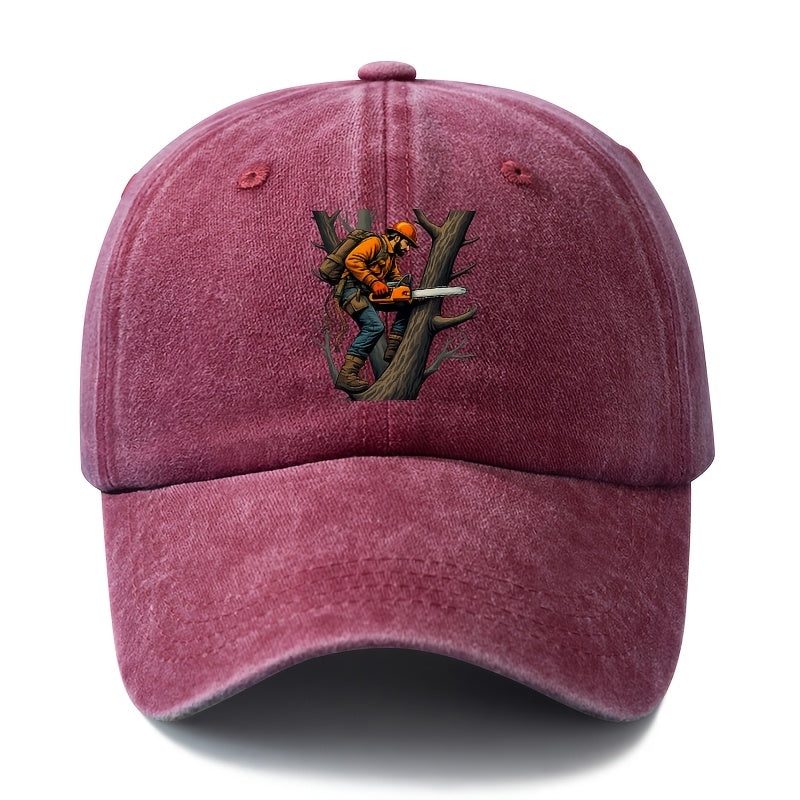 A Unisex Fashion All-Match Printed Lumberjack Baseball Cap, Classic Retro Washed Outdoor Lightweight Curved Brim Hat, Trucker Baseball Cap, Suitable for Outdoor Vacation Travel Camping And Other Leisure Occasions, Holiday Party Hip-Hop Hat