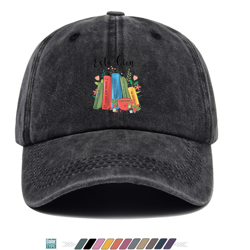 1pc Colorful Books And Teacup Illustration Printed Baseball Cap, Comfortable Breathable Sun Hat, Fashionable Aesthetic Unisex Hat, Adjustable Size, Casual Streetwear, Literary Youth Reading Cap, Suitable for Bookstore Check-In, Cafe Gatherings