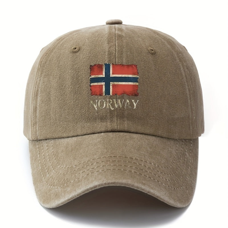 A Unisex, Fashionable and Versatile Baseball Cap with a Printed Norwegian Flag, a Classic Retro Washed Outdoor Lightweight Curved Brim Cap, Suitable for Outdoor Vacations, Travel, Camping, and Other Leisure Activities.
