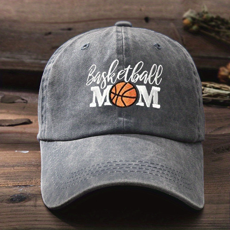 Trendy Unisex Embroidered BASKETBALL MOM Washed Baseball Cap for Outdoor And Casual Wear
