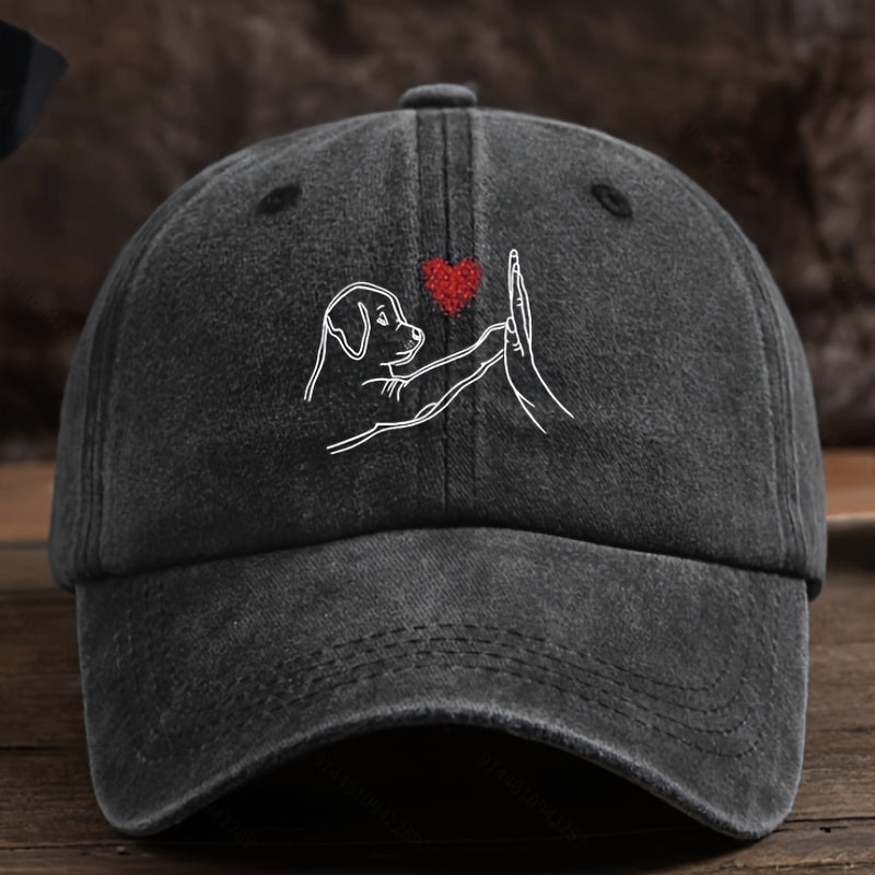Men's Baseball Cap - Minimalist Dog Lover Hat with High-Five & Heart Graphic, Lightweight Textile for Everyday & Special Events - Perfect Gift for Pet Owners (Black), Dog Hat, Casual Headwear, Playful Design, Durable Construction, Stylish Headwear, Outdoo