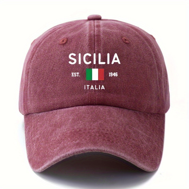 MAKEFGE Unisex SICILIA EST.1946 ITALIA Truck Baseball Cap- Italian Flag Color Design, Adjustable Snapback, 5pcs Breathable Fabric, Casual Outdoor Travel Camping Hat, Suitable for Men and Women, Fashionable and Durable Headwear, Casual Style,  Travel