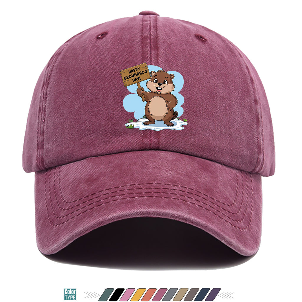 1pc Groundhog Day Theme Cartoon Print Baseball Cap, Happy Groundhog Holding Sign Pattern Sun Hat, Fashion Casual Duckbill Cap, Unisex Adjustable Size, Outdoor Travel Hat, Daily Wear Hat, Holiday Party Hat, Birthday Gift Hat, Friend Gathering Hat