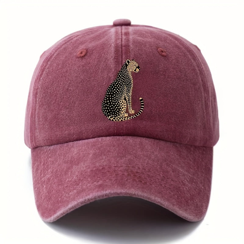 MAKEFGE Unisex Leopard Print Baseball Cap - Classic  Washed Design, Lightweight Curved Brim Trucker Hat for Outdoor Camping, Travel & Casual Wear, Black with Golden Leopard Print, Adjustable Fit for Men & Women, Leopard Print Baseball Cap