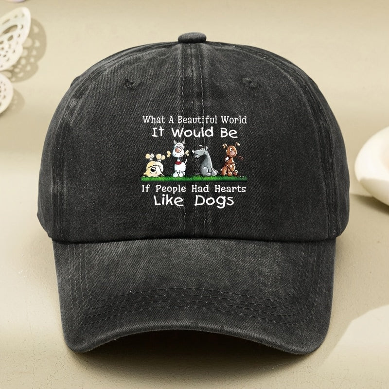 Cartoon Dog Print Baseball Cap, Vintage Washed Soft Top, Adjustable Breathable Polyester Hat, Machine Washable, Occasion Theme, Print Craftsmanship, Adjustable Hat|Vintage Baseball Cap|Polyester Fiber Cap