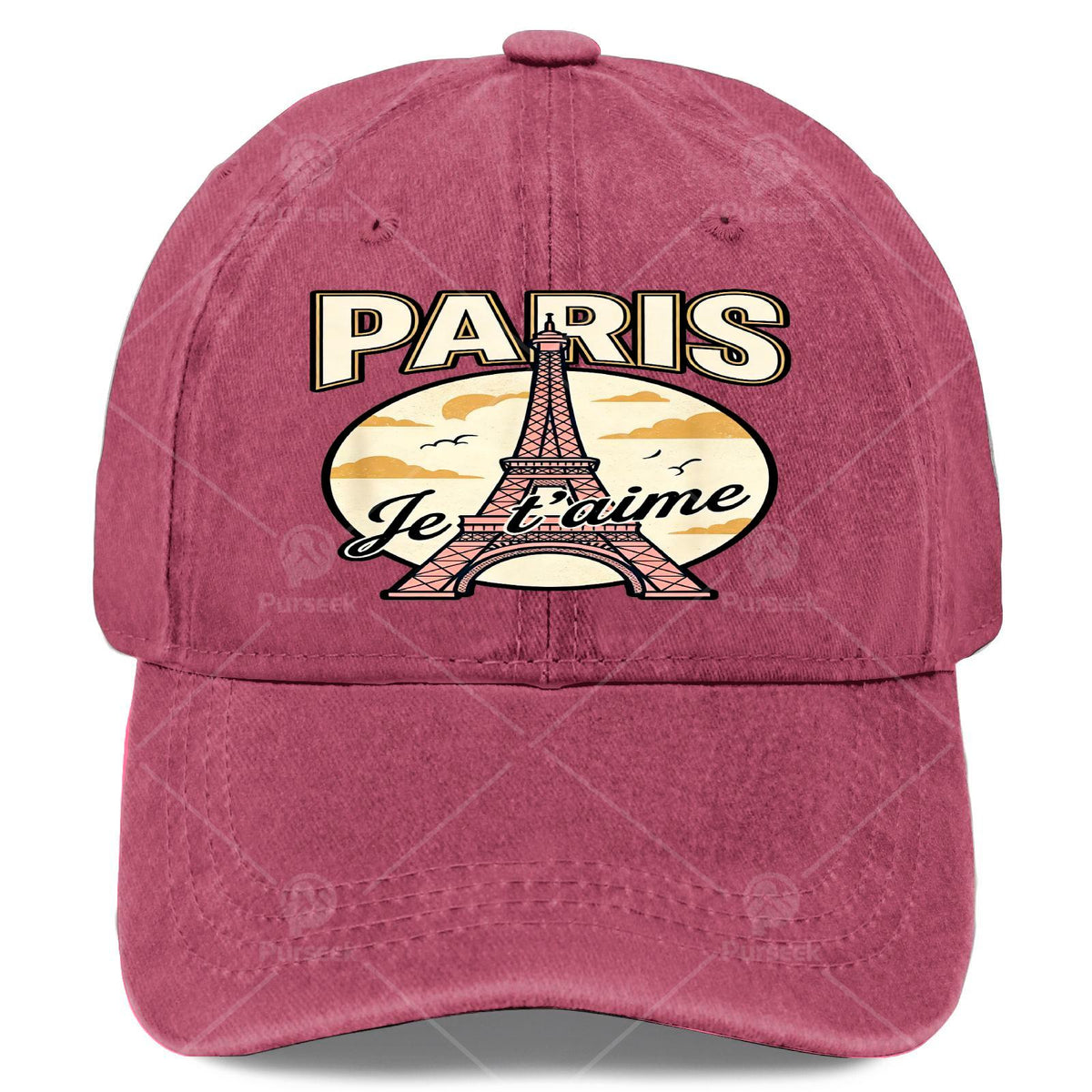 Paris Eiffel Tower Je Taime Vintage Baseball - Retro French Souvenir Hat Suitable for Travel, Unisex &, Iconic Eiffel Tower Print, Round Top for Christmas Gifts, 4th of Events, Casual Wear
